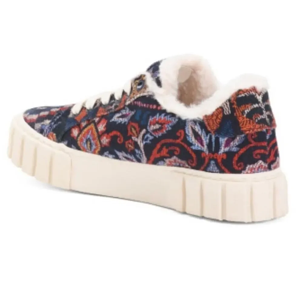NWT Farm Rio Annika floral tapestry faux fur lined platform sneakers